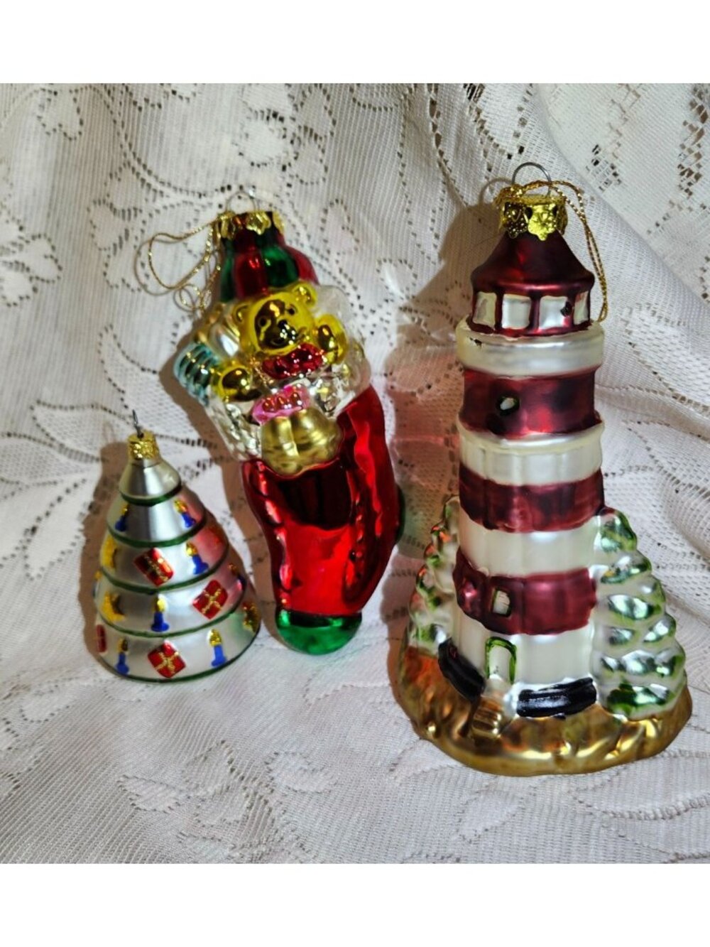 Blown Glass Christmas Ornaments Set: Teddy Bear Stocking Christmas Tree & Lighth - Picture 11 of 11